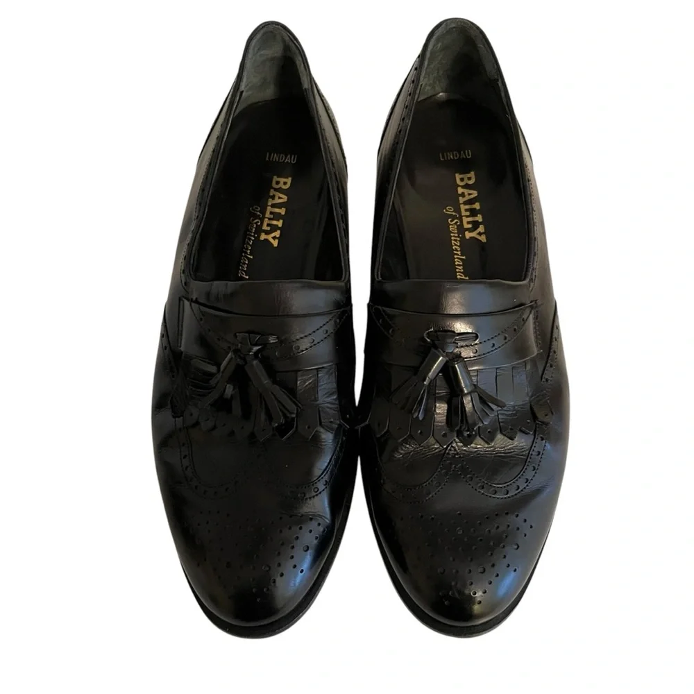 Bally Black Leather Klitie Loafer Wingtips with Tassels 10.5W LIKE NEW